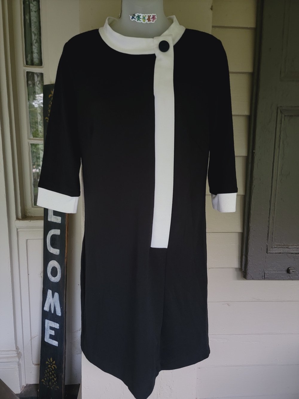 Wednesday Adams + Jackie O 2010s ABS Allen Schwartz Black Dress with White Trim